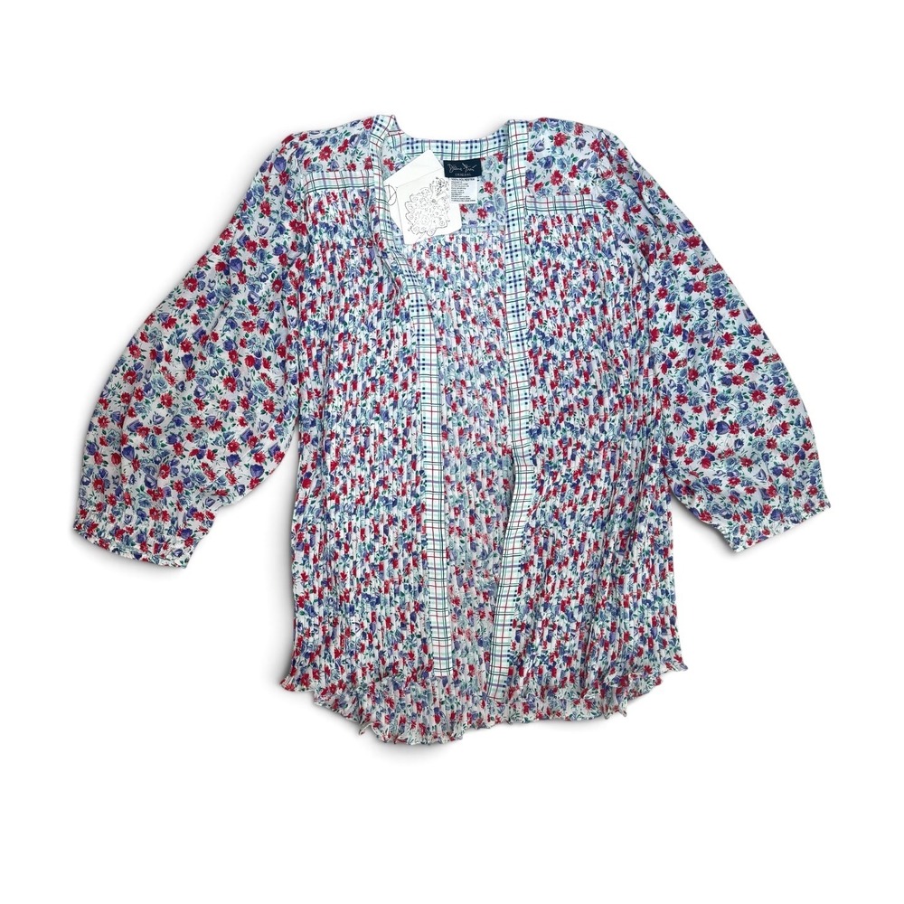 Diane Freis Original Vintage Floral Plaid Pleated Georgette Cardigan Top NWT - Picture 2 of 6